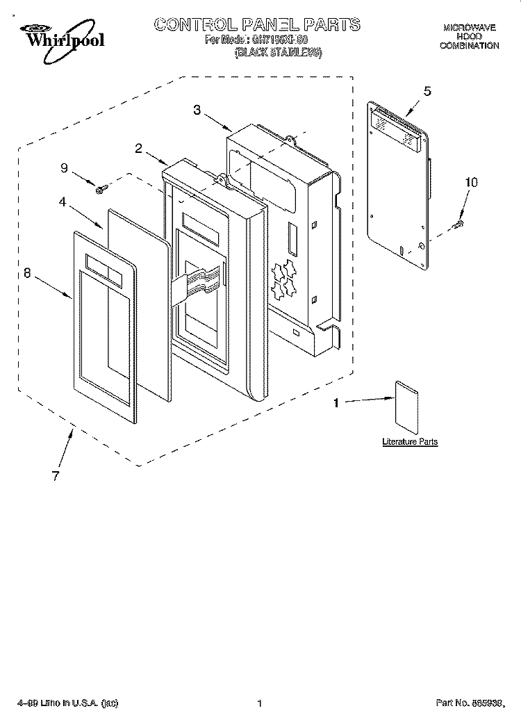 CONTROL PANEL, LITERATURE Diagram and Parts List for GH7155XHS0  Whirlpool Microwave