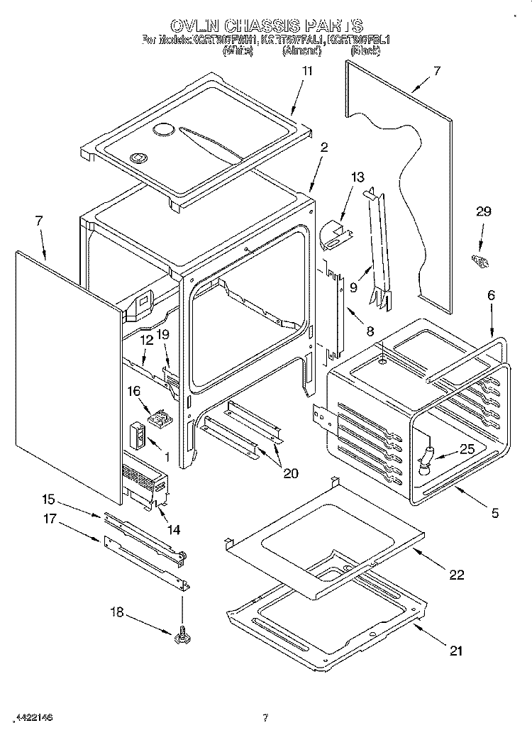 OVEN CHASSIS Diagram and Parts List for KGRT507FBL1  KitchenAid Range