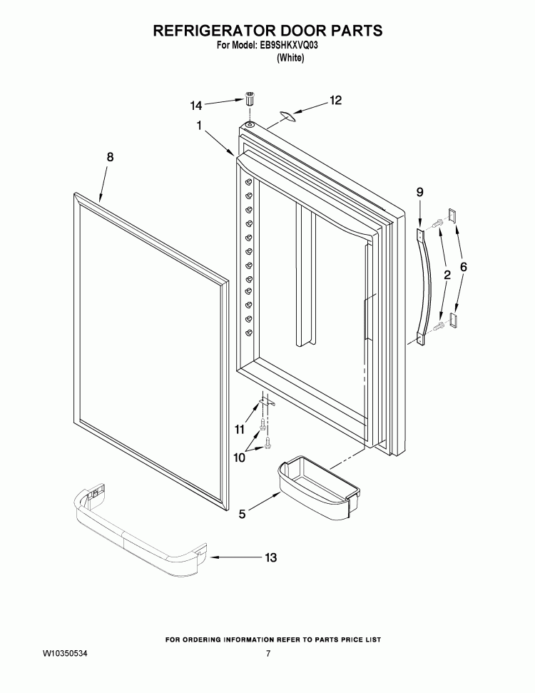 REFRIGERATOR DOOR PARTS Diagram and Parts List for EB9SHKXVQ03  Whirlpool Refrigerator