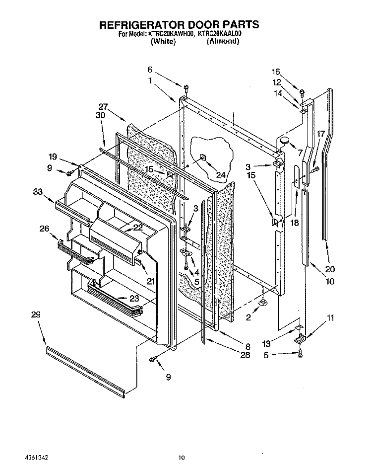 REFRIGERATOR DOOR Diagram and Parts List for KTRC20KAAL00  Whirlpool Refrigerator