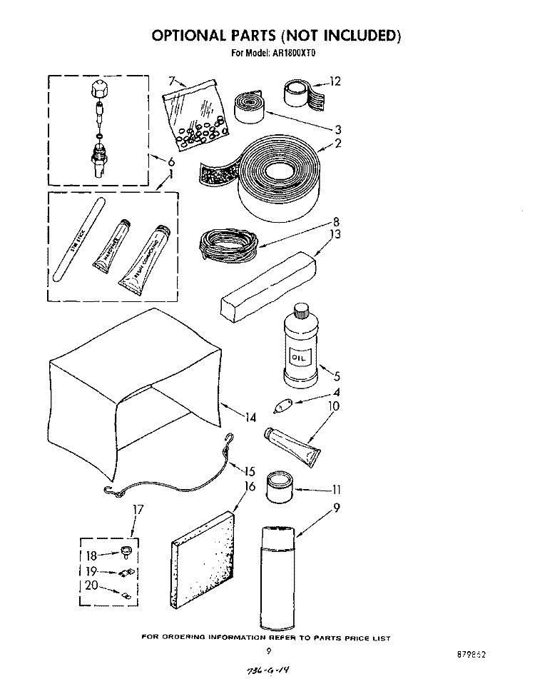 LIT/OPTIONAL Diagram and Parts List for AR1800XT0  Whirlpool Air Conditioner