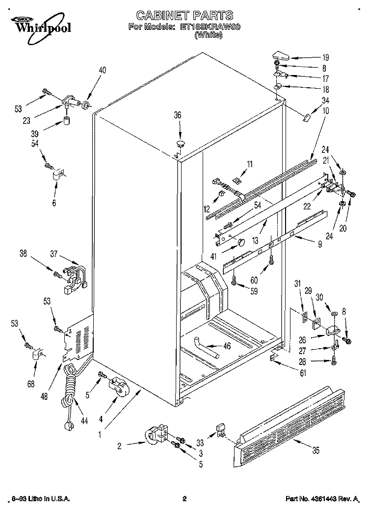 CABINET Diagram and Parts List for ET18SKRAW00  Whirlpool Refrigerator