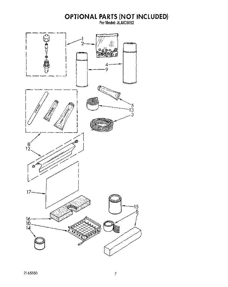 OPTIONAL PARTS Diagram and Parts List for JLAIC5052  Whirlpool Ice Maker