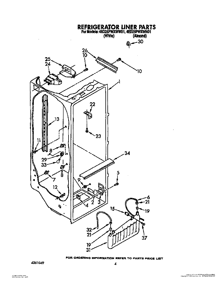 REFRIGERATOR LINER Diagram and Parts List for 4ED25PWXWN01  Whirlpool Refrigerator