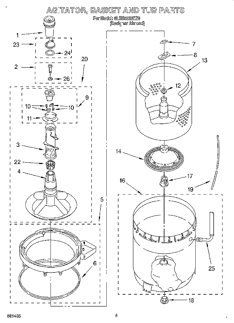 AGITATOR, BASKET AND TUB Diagram and Parts List for 8LSR5233EZ0  Whirlpool Washer