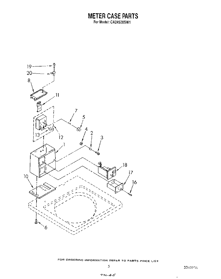 METER CASE Diagram and Parts List for CA2452XSW1  Whirlpool Washer