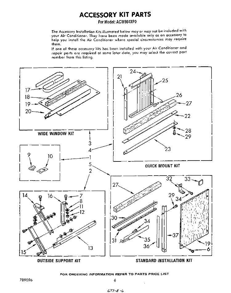 ACCESSORY KIT Diagram and Parts List for ACW864XP0  Whirlpool Air Conditioner