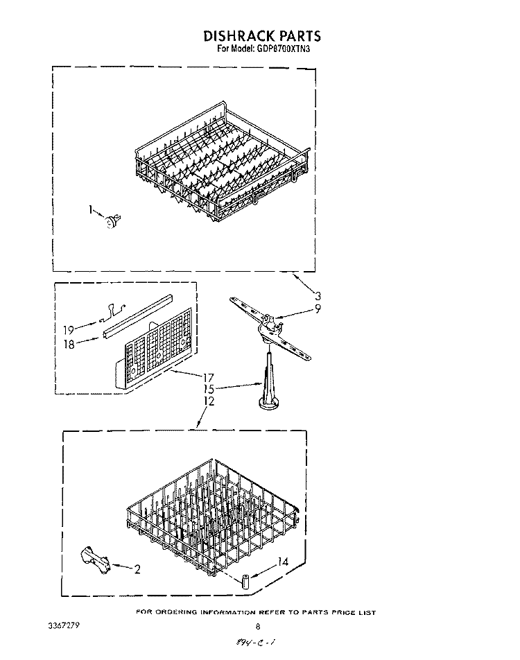 DISHRACK Diagram and Parts List for GDP8700XTN3  Whirlpool Dishwasher