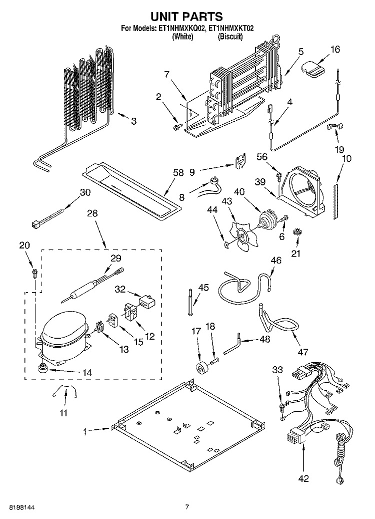 UNIT Diagram and Parts List for ET1NHMXKT02  Whirlpool Refrigerator