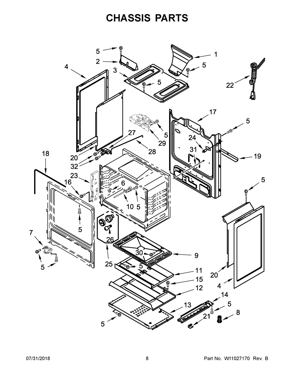 Chassis Parts Diagram and Parts List for IGS426AS2  Whirlpool Range