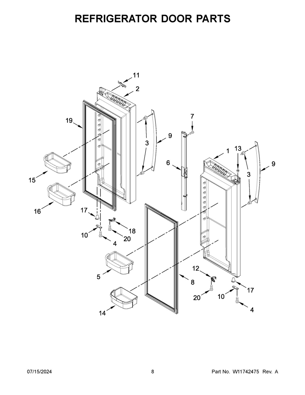 05 - Refrigerator Door Parts Diagram and Parts List for WRFF5333PB02  Whirlpool Refrigerator
