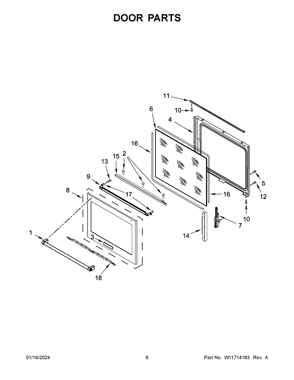 Door Parts Diagram and Parts List for KSEG700EBS7  KitchenAid Range