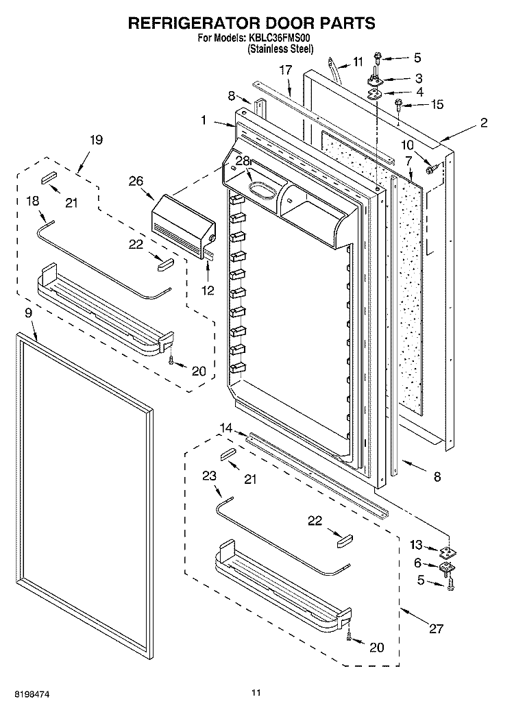 REFRIGERATOR DOOR PARTS Diagram and Parts List for KBLC36FMS00  KitchenAid Refrigerator