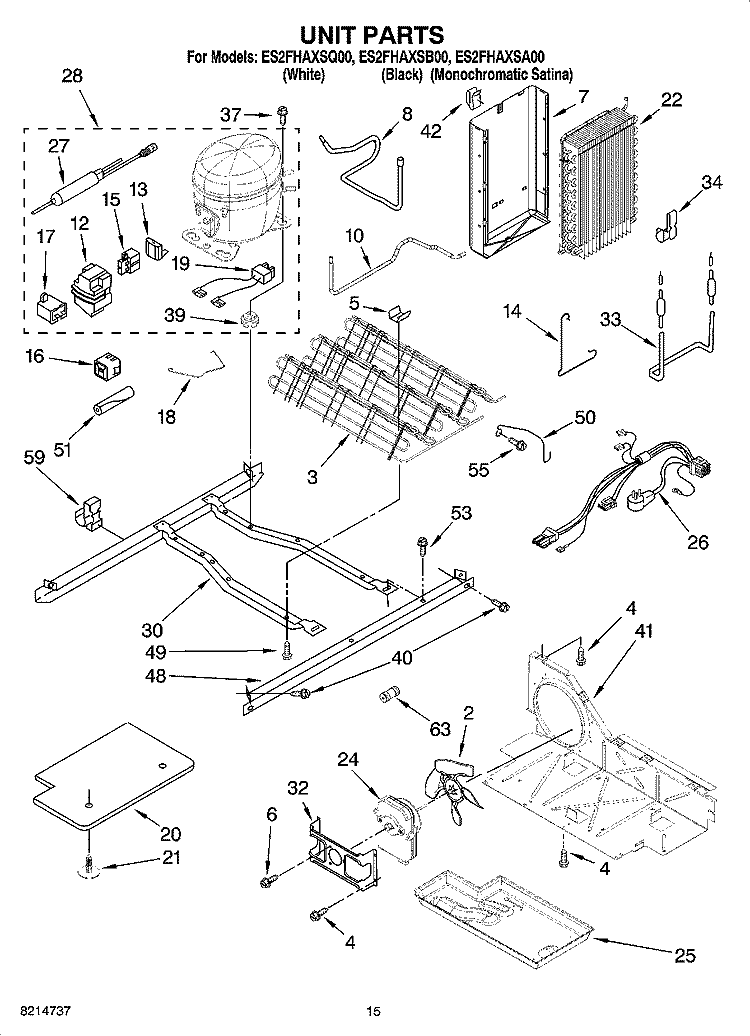 UNIT PARTS Diagram and Parts List for ES2FHAXSQ00  Whirlpool Refrigerator
