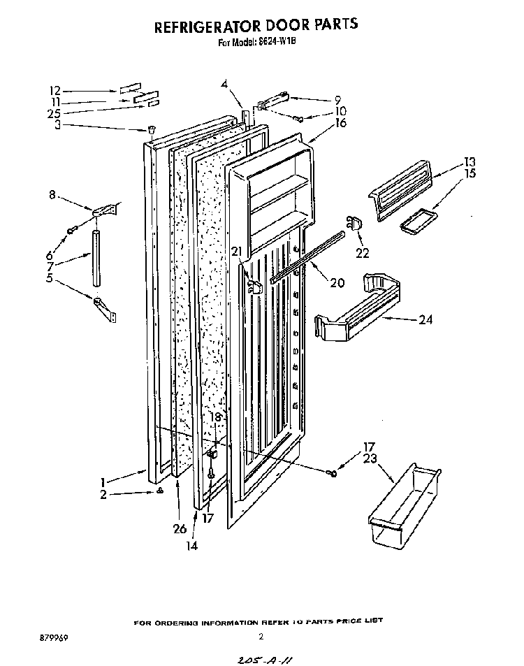 Refrigerator Door Diagram and Parts List for 8624*1B  Roper Refrigerator