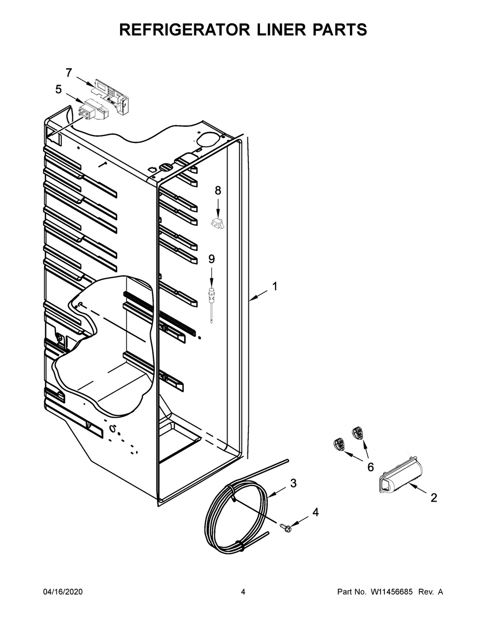 Refrigerator Liner Parts Diagram and Parts List for WRS311SDHM05  Whirlpool Refrigerator
