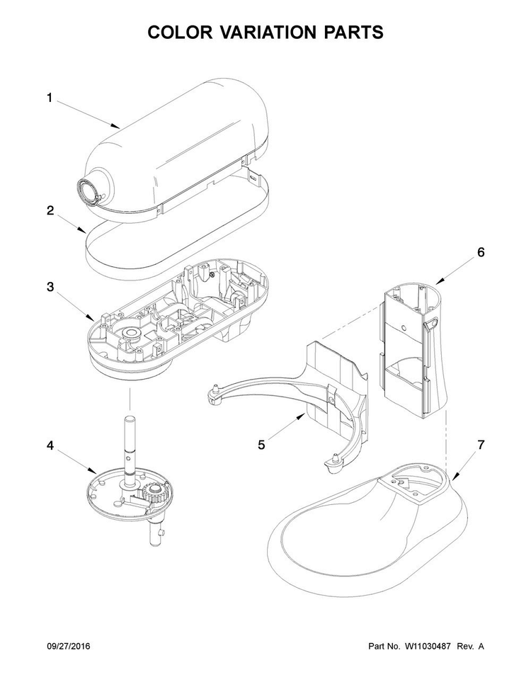Color Variation Parts Diagram and Parts List for KL26M1XOB5  KitchenAid Mixer