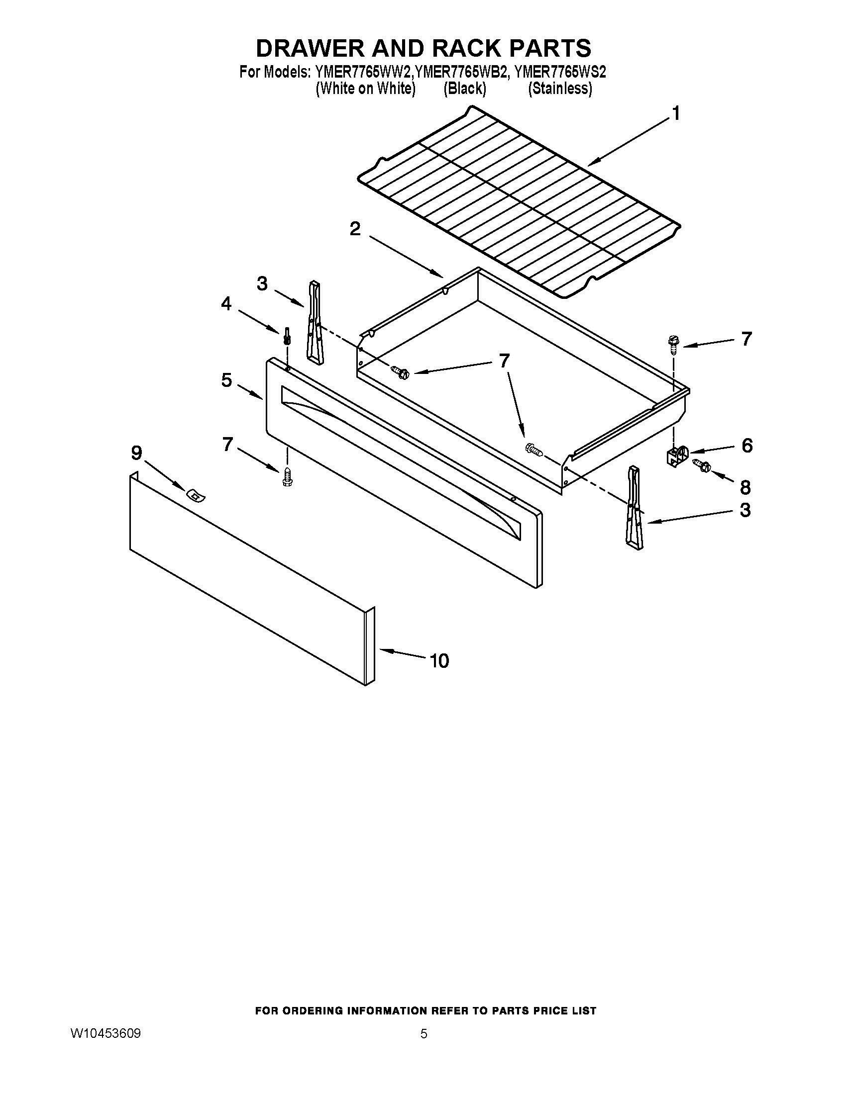 04 - DRAWER AND RACK PARTS Diagram and Parts List for YMER7765WS2  Whirlpool Range