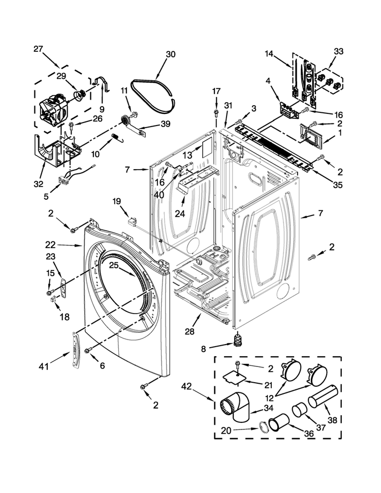 Cabinet Parts Diagram and Parts List for WED96HEAU1  Whirlpool Dryer