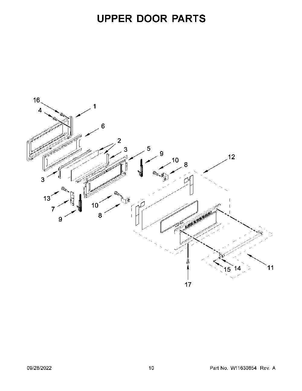 Upper Door Parts Diagram and Parts List for KFDD500ESS10  KitchenAid Range