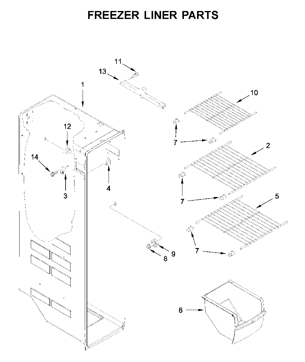Freezer liner parts Diagram and Parts List for WRS335SDHM03  Whirlpool Refrigerator