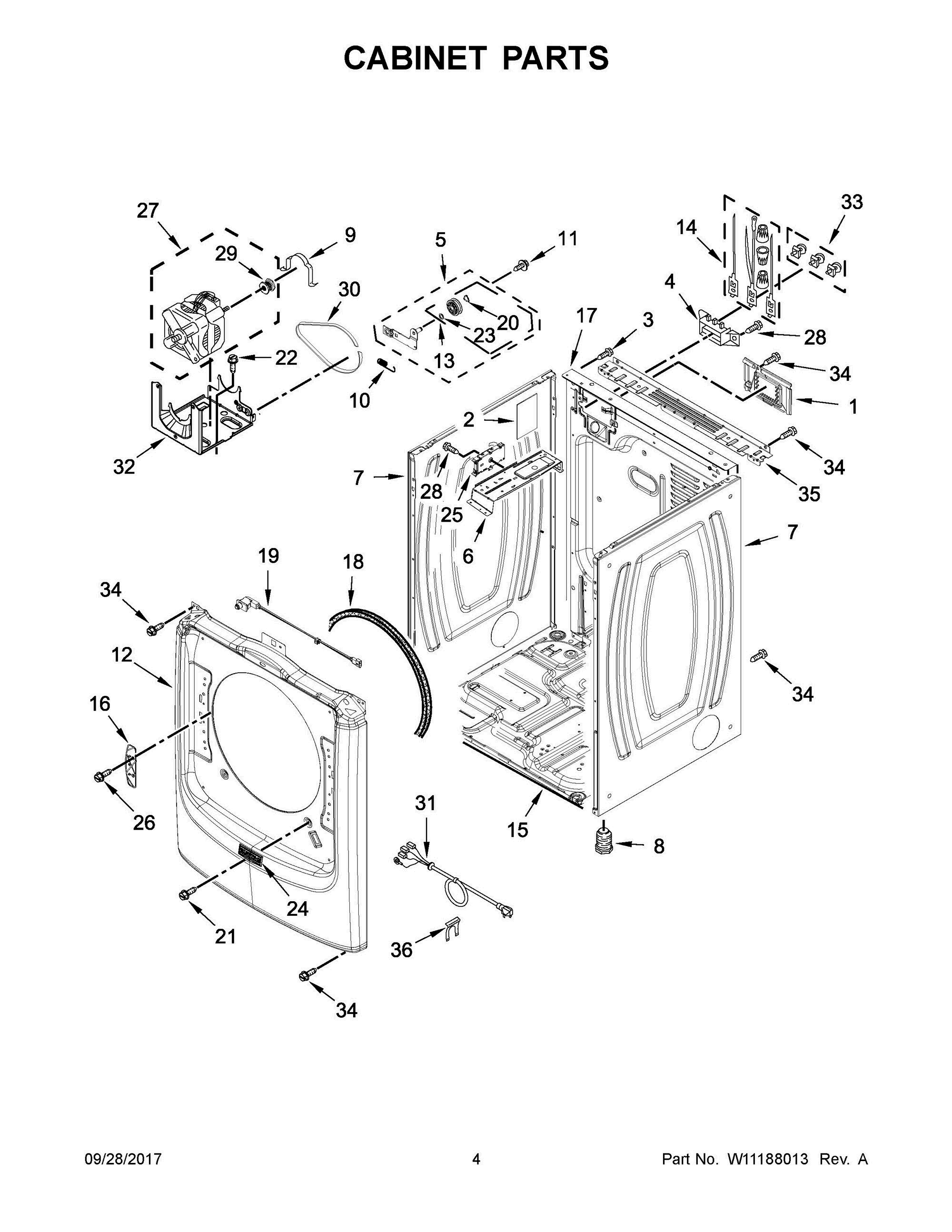 03 - CABINET PARTS Diagram and Parts List for YMED8200FC1  Whirlpool Dryer