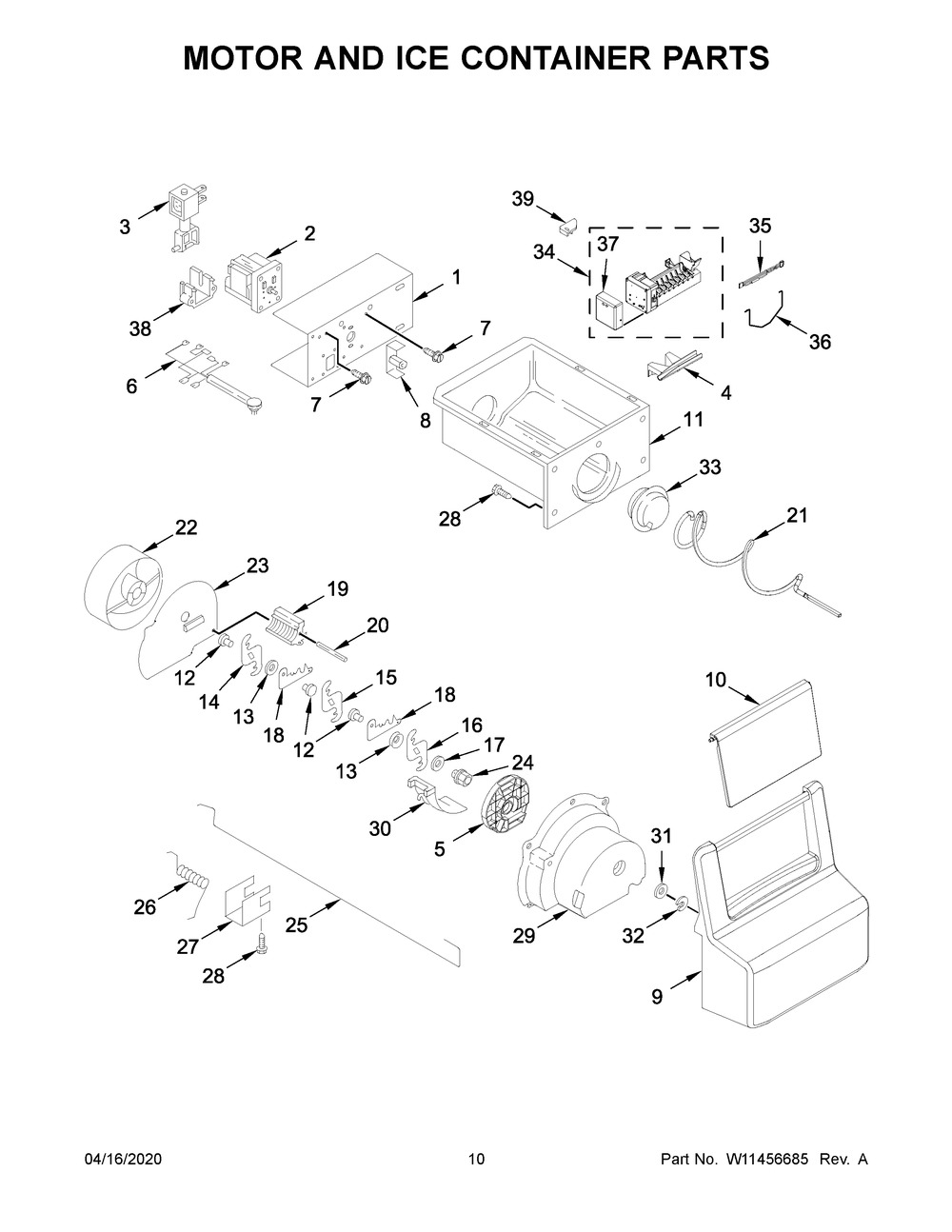 Motor And Ice Container Parts Diagram and Parts List for WRS311SDHM05  Whirlpool Refrigerator