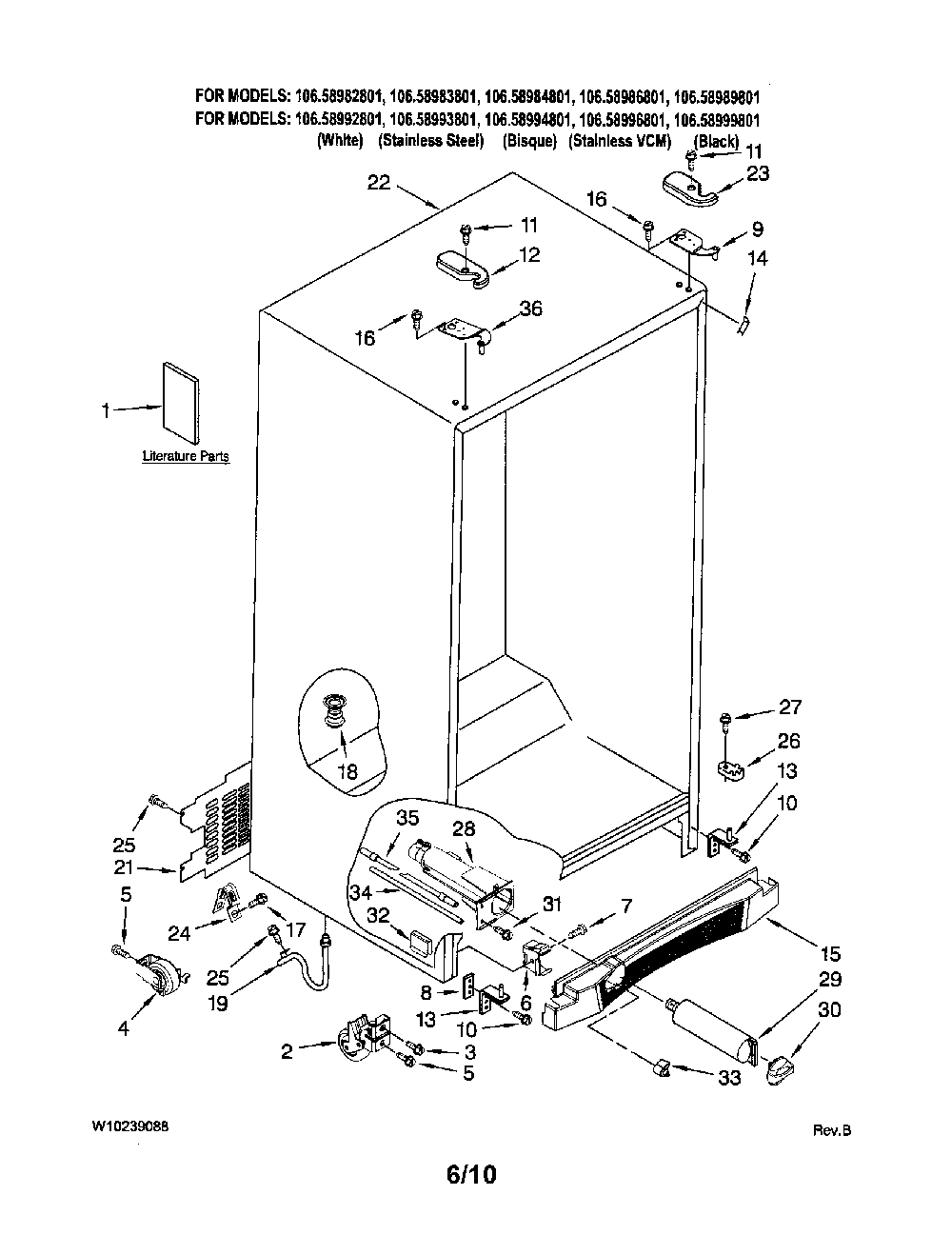 Cabinet Diagram and Parts List for 10658982801  Kenmore Refrigerator