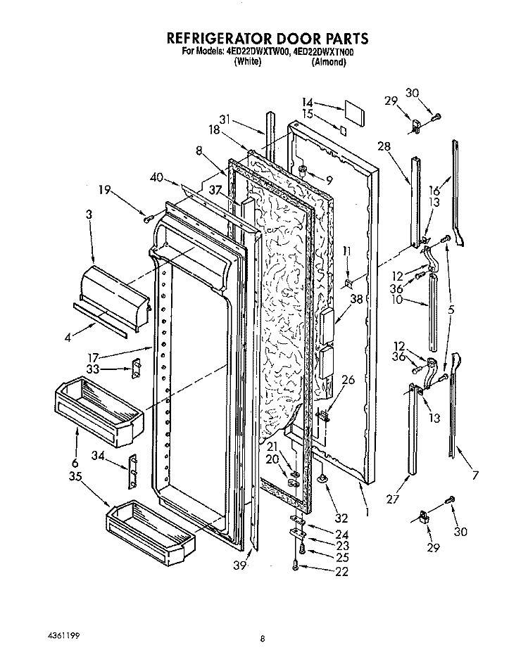 REFRIGERATOR DOOR Diagram and Parts List for 4ED22DWXTF00  Whirlpool Refrigerator