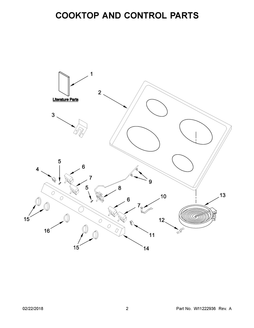 Cooktop And Control Parts Diagram and Parts List for WFE500M4HS0  Whirlpool Range