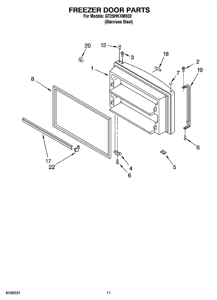 FREEZER DOOR PARTS Diagram and Parts List for GT2SHKXMS02  Whirlpool Refrigerator