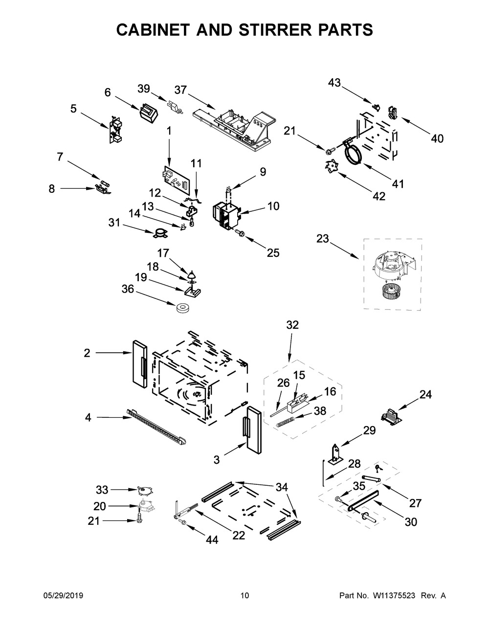 Cabinet And Stirrer Parts Diagram and Parts List for WOCA7EC0HN02  Whirlpool Microwave Oven Combo