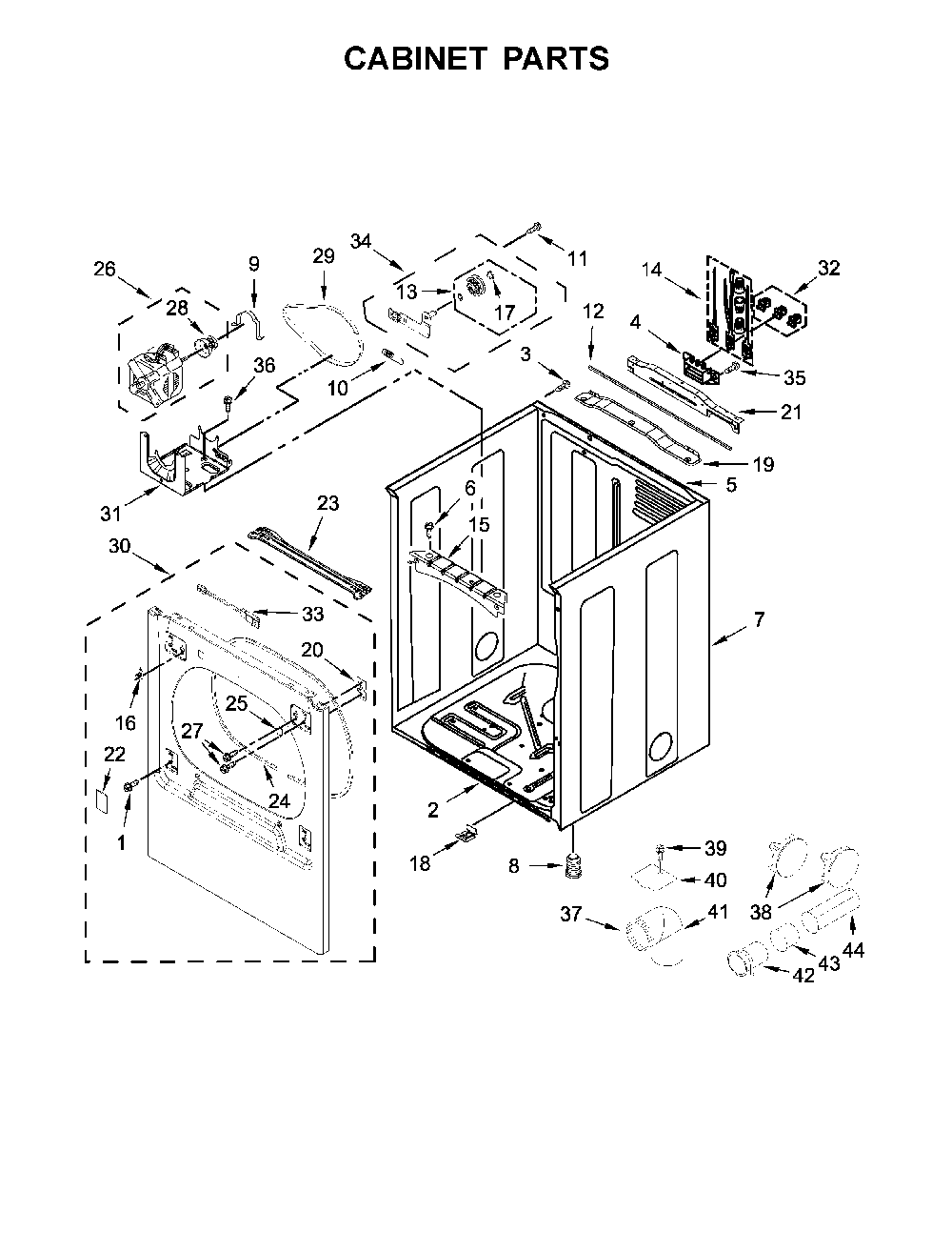 Cabinet parts Diagram and Parts List for 11068133414  Kenmore Dryer
