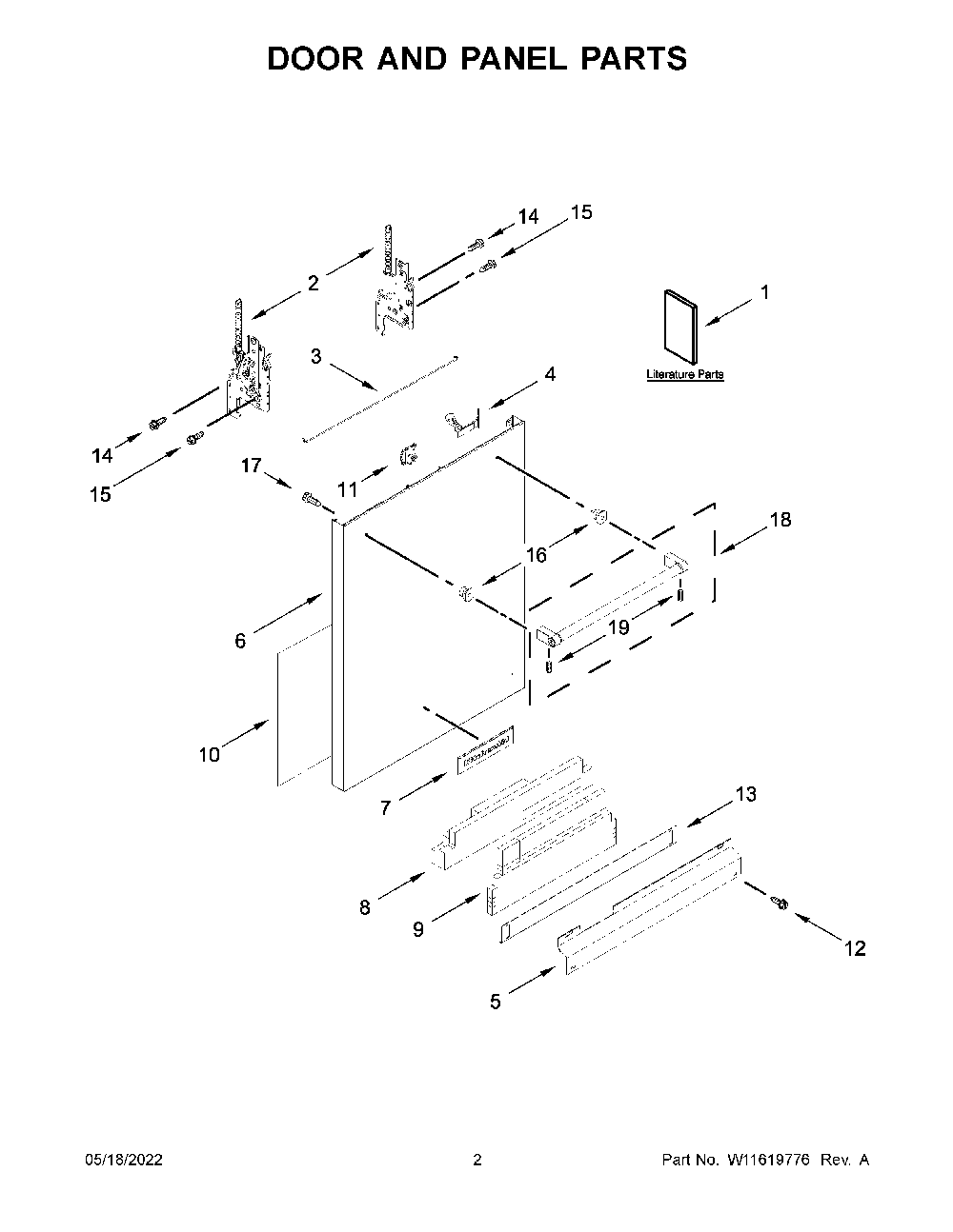 Door And Panel Parts Diagram and Parts List for KDTM704KPS1  KitchenAid Dishwasher