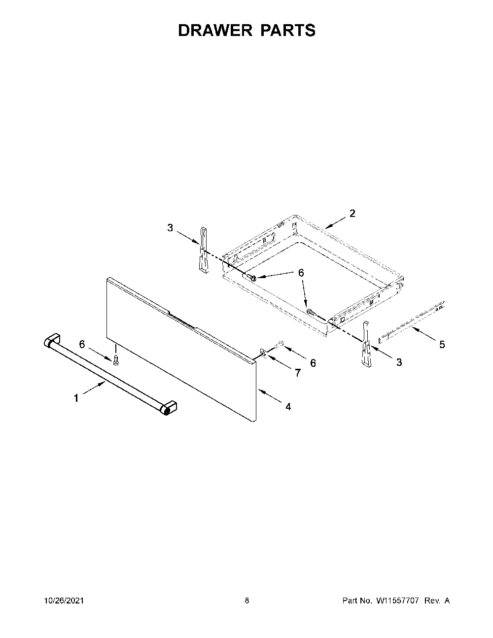 Drawer Parts Diagram and Parts List for YKSEG700ESS4  KitchenAid Range