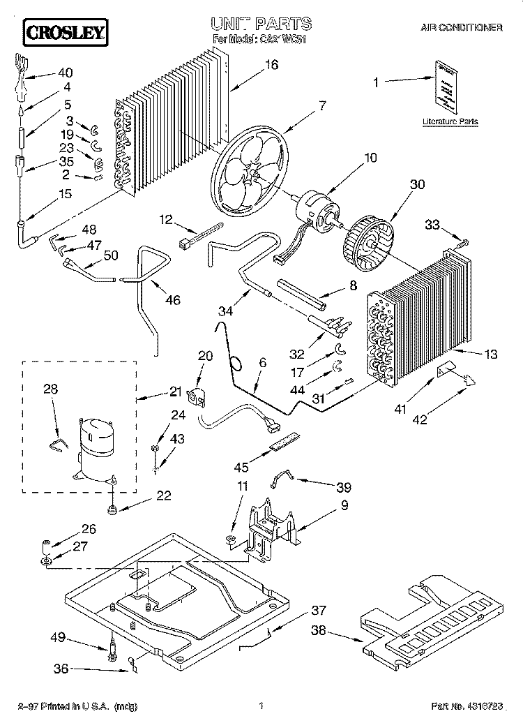 UNIT, LITERATURE Diagram and Parts List for CA21WC51  Crosley Air Conditioner