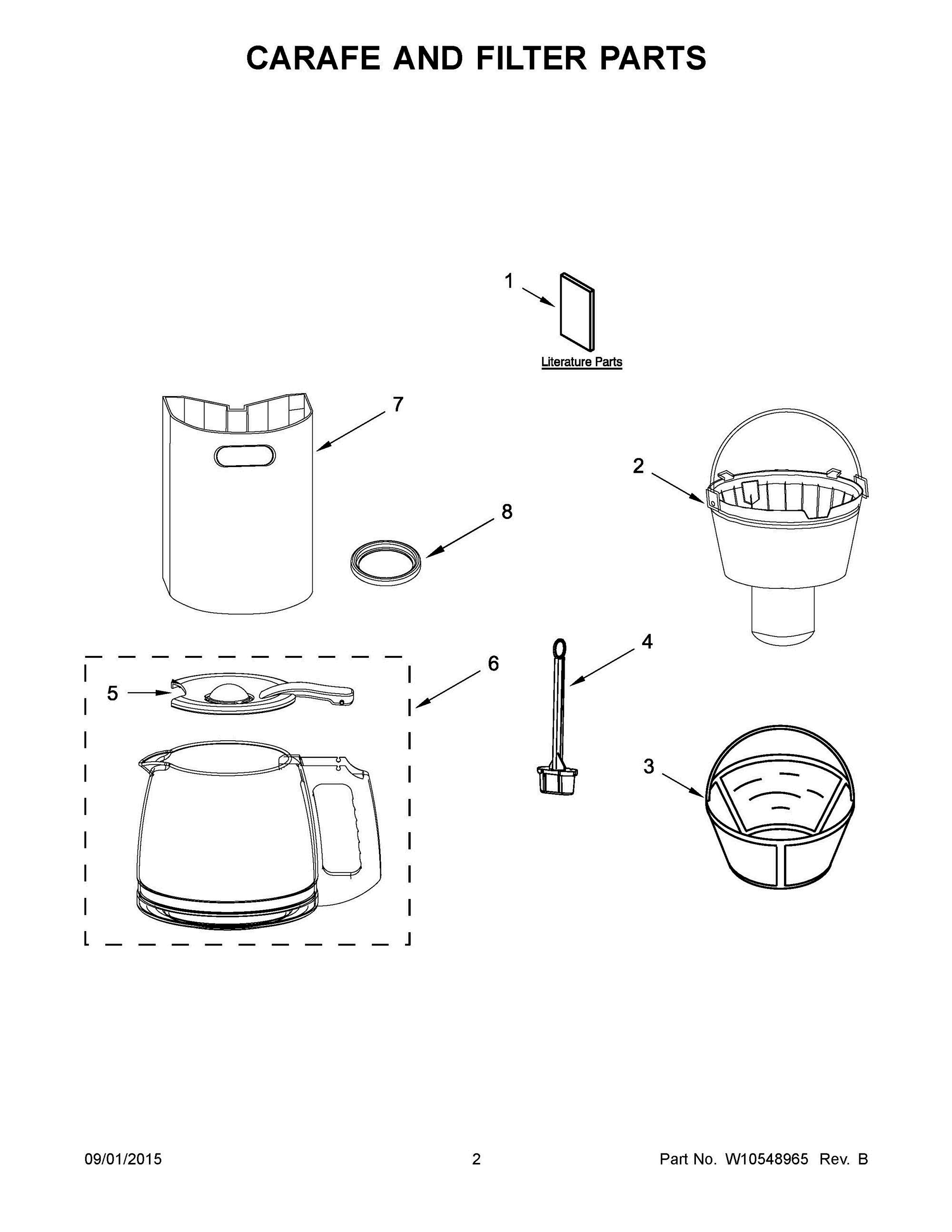 02 - CARAFE AND FILTER PARTS Diagram and Parts List for KXA12ASANA0  Whirlpool Coffee Maker