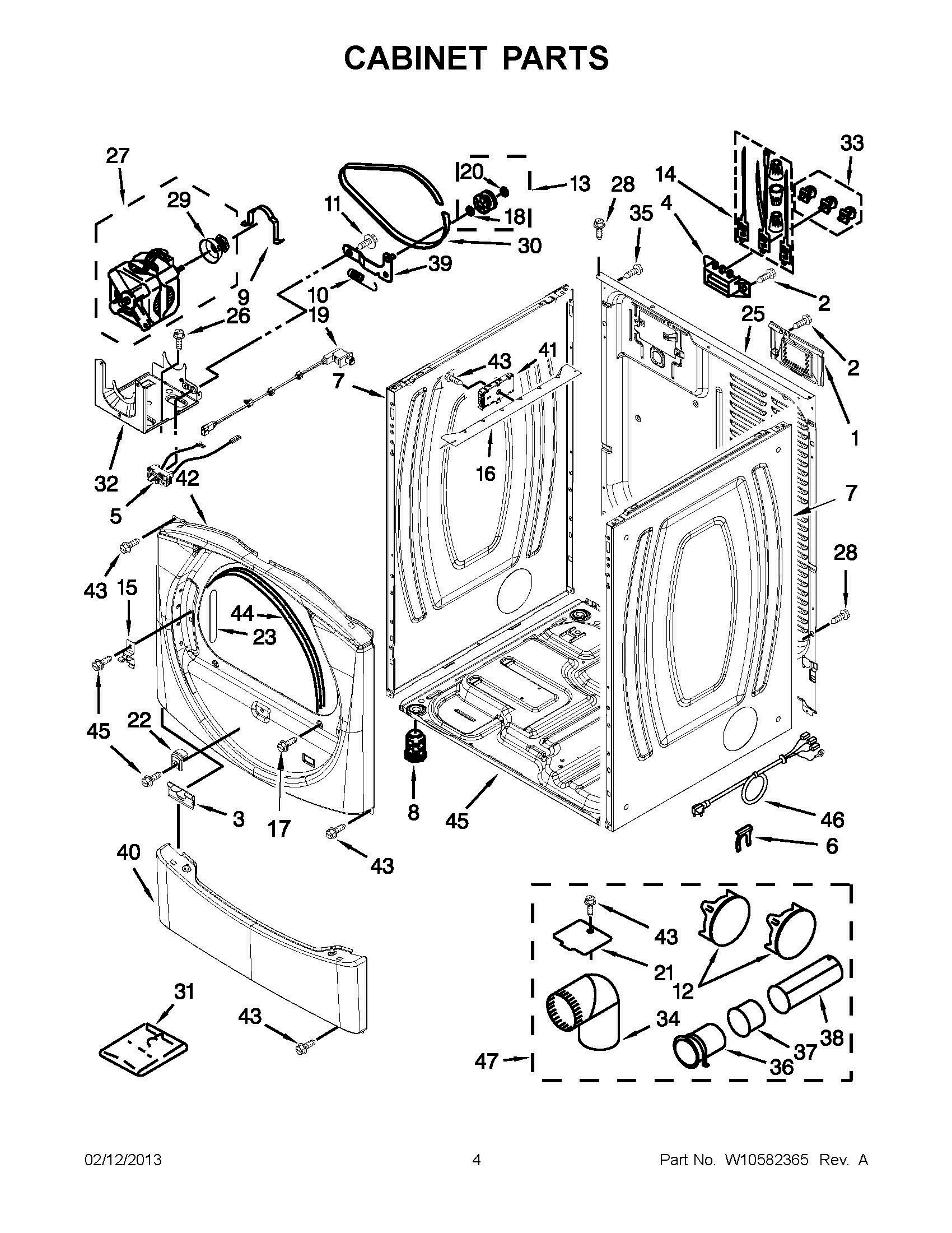02 - CABINET PARTS Diagram and Parts List for YNED7300WW2  Whirlpool Dryer
