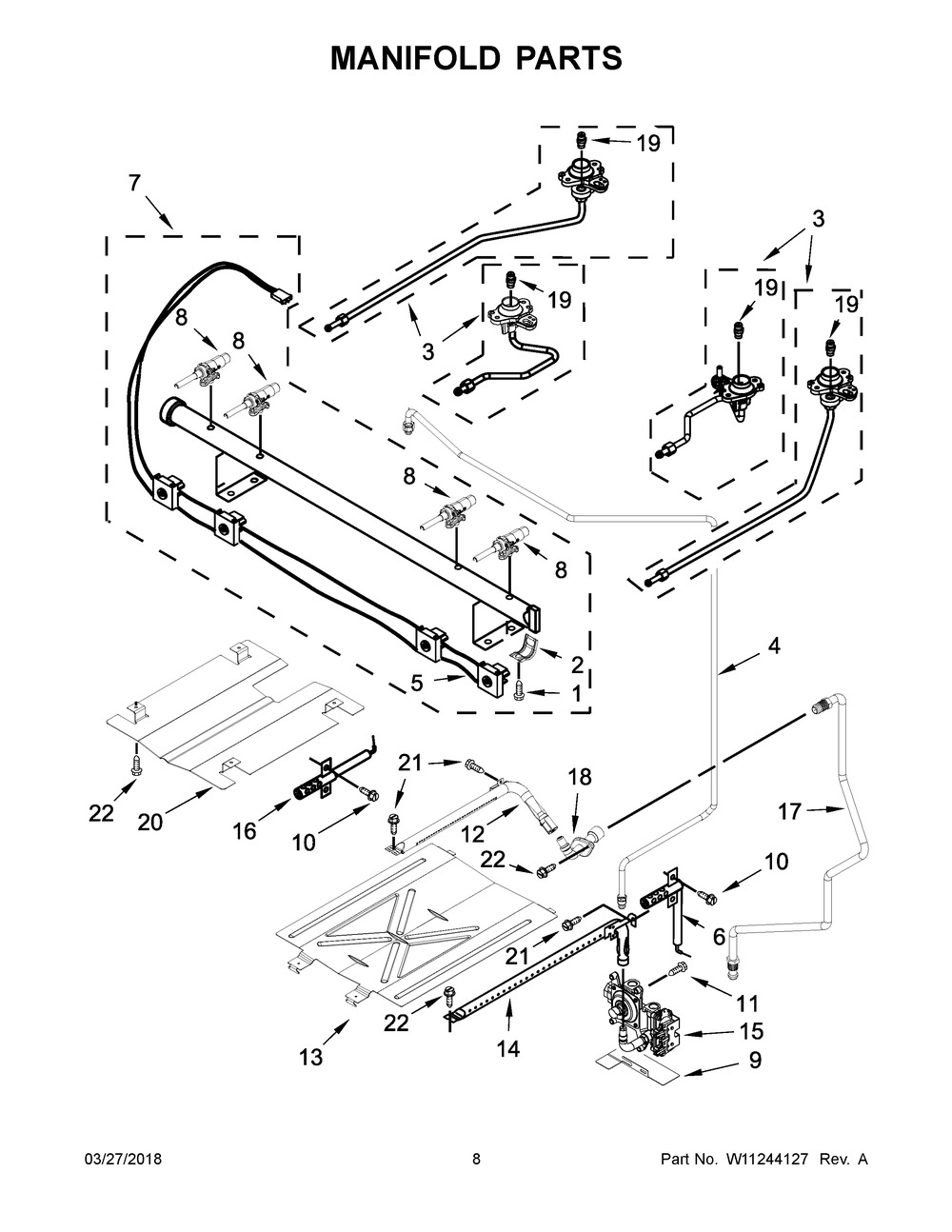 Manifold Parts Diagram and Parts List for WFG510S0HB0  Whirlpool Range