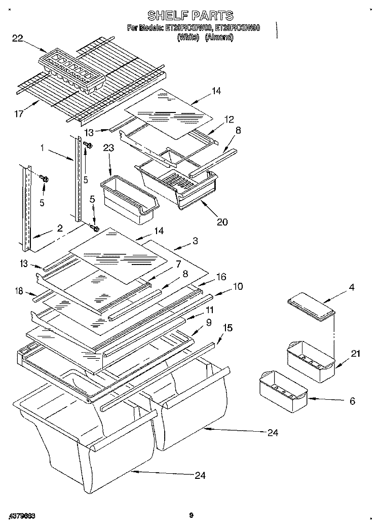 SHELF, LIT/OPTIONAL Diagram and Parts List for ET20PKXDN00  Whirlpool Refrigerator