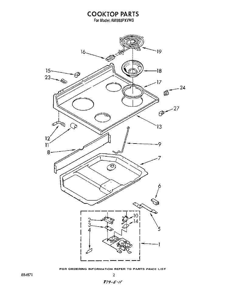 COOK TOP Diagram and Parts List for RM988PXVF3  Whirlpool Microwave Oven Combo