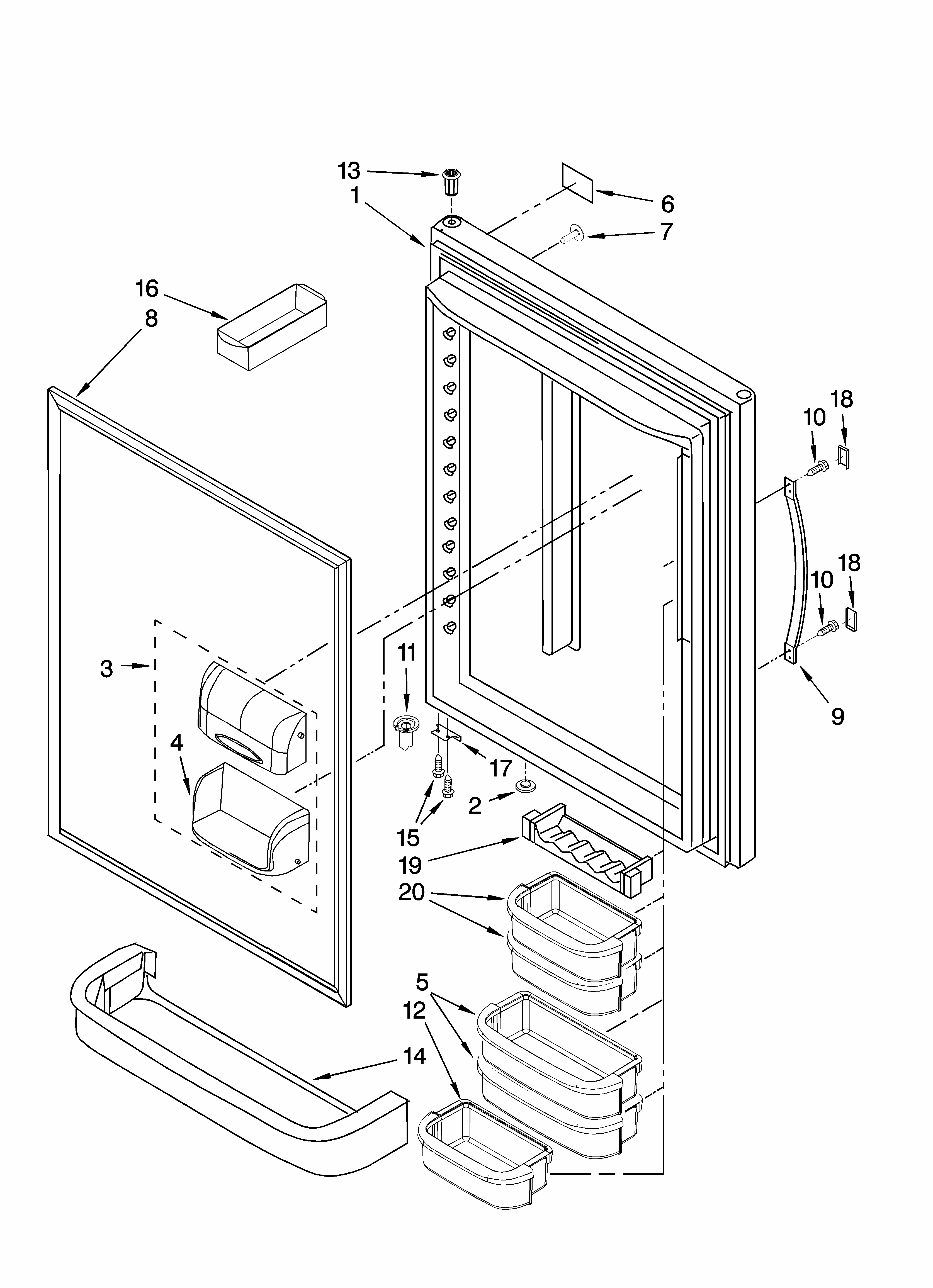 Refrigerator Door Parts Diagram and Parts List for GB9SHDXPB12  Whirlpool Refrigerator