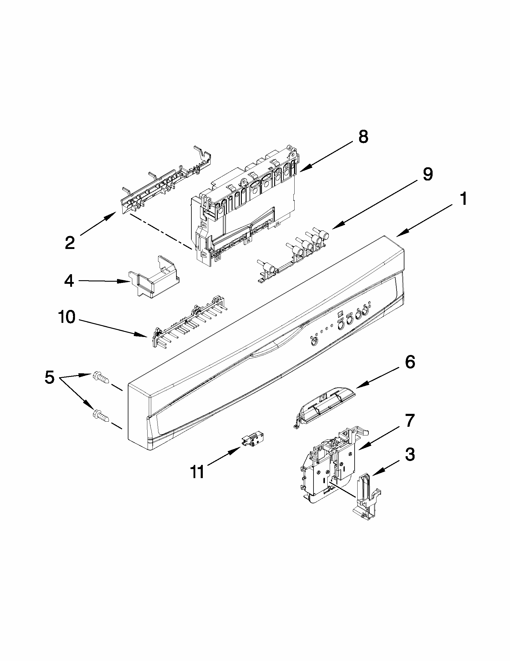 Control Panel And Latch Parts Diagram and Parts List for 66513073K212  Kenmore Dishwasher