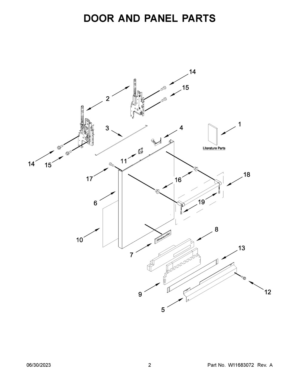 Door And Panel Parts Diagram and Parts List for KDTM604KBS2  KitchenAid Dishwasher