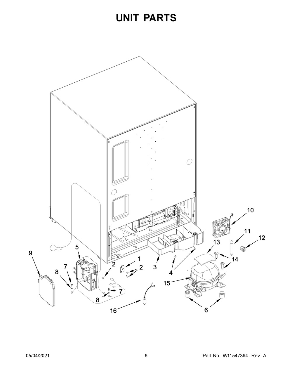 Unit Parts Diagram and Parts List for KURR314KSS00  Whirlpool Wine and Beverage Cooler