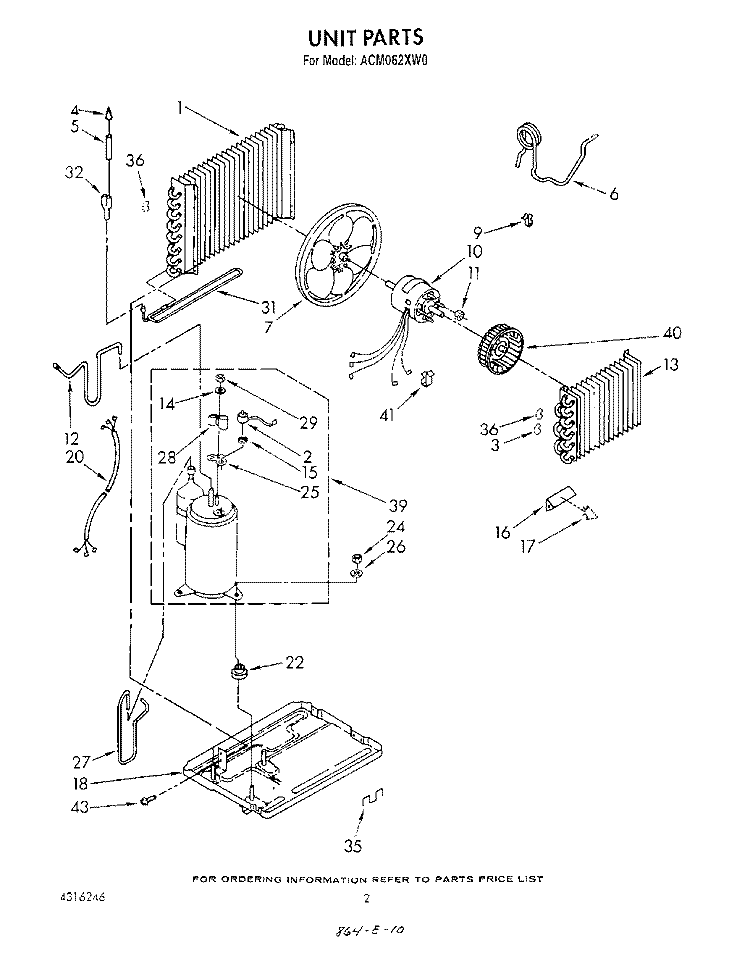 UNIT Diagram and Parts List for ACM062XW0  Whirlpool Air Conditioner