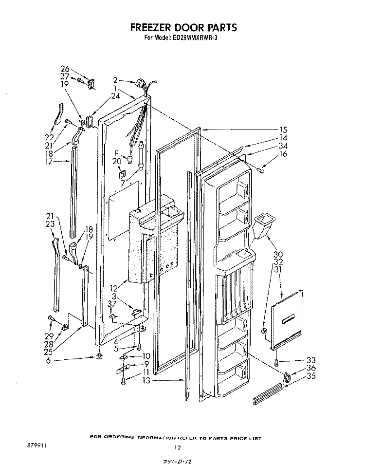 FREEZER DOOR Diagram and Parts List for ED26MMXRWR3  Whirlpool Refrigerator