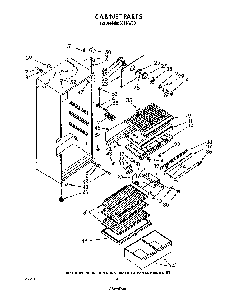 Cabinet Diagram and Parts List for 8614*0C  Roper Refrigerator