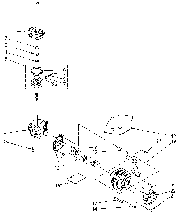 Brake, Clutch, Gearcase, Motor And Pump Diagram and Parts List for LA5300XTN0  Whirlpool Washer