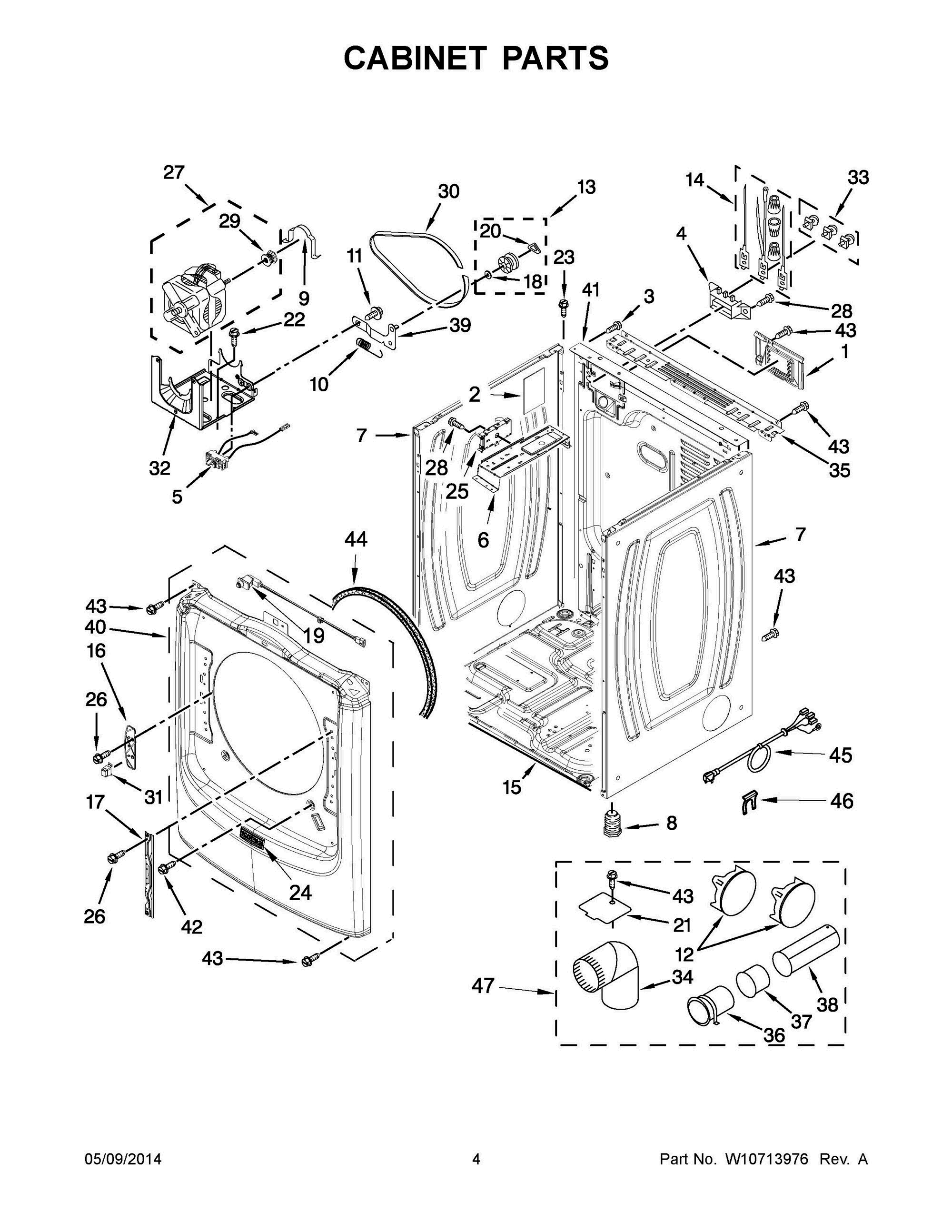 03 - CABINET PARTS Diagram and Parts List for YMED5100DW0  Whirlpool Dryer